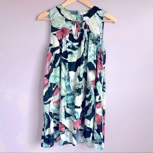 New LC Lauren Conrad Tropical Palm Leaf Keyhole Tunic Sleeveless Blouse Size XS